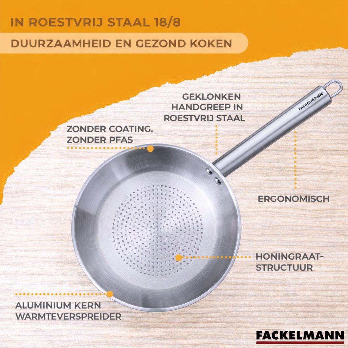 Pan 20 cm van 18/8 roestvrij staal Fackelmann Ovalgriff