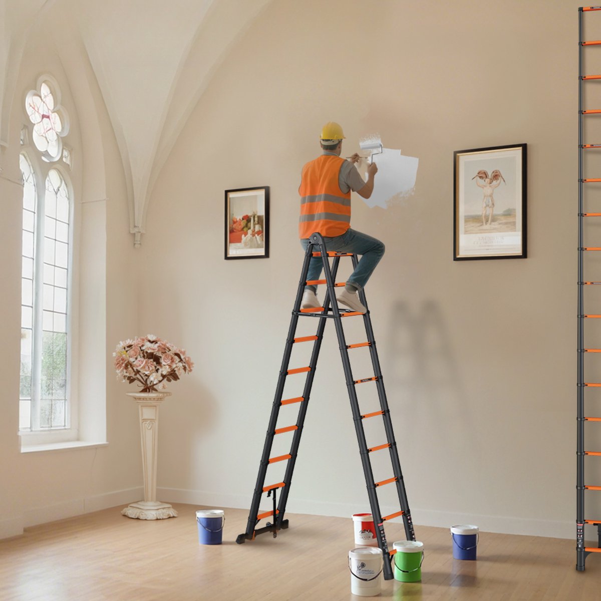 Moeve Vouwladder 5 Meter - Telescopische Ladder - Multifunctionele Aluminium Ladder - Opvouwbare Ladder - Ladder Telescopisch Voor Binnen & Buiten – foto 6