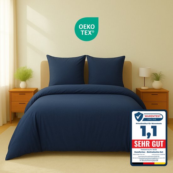 Komfortec Premium Housse de Couette Kussensloop cm + 2x Taie d'Oreiller 80x80 cm - Microfibre 100% Polyester Brossé 120 g/m² - Parure de Lit 3 Pièces Super Douce - Blauw