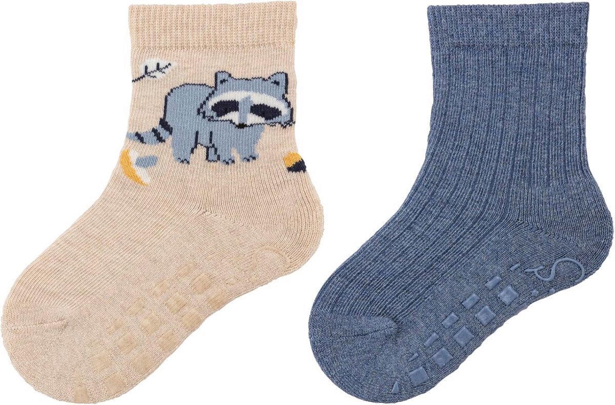 Antislip Sokken Jongen (2-Pack) - Dubbelpak Raccoon Patroon