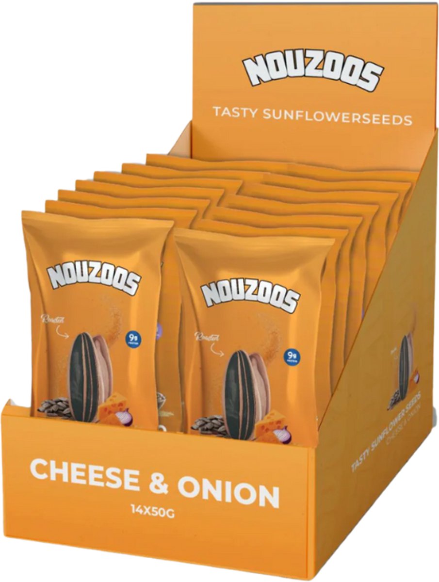 NOUZOOS - Zonnebloempitten Cheese Onion- 14x50gr - Geroosterd - Extra Groot