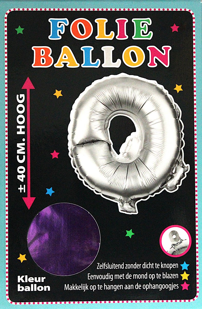 Folieballon - O - Letter Paars - 40cm - Folie - Ballon - Zelfsluitend - Eenvoudig Met Mond Opblazen - Ophangoogjes - Touche Cards