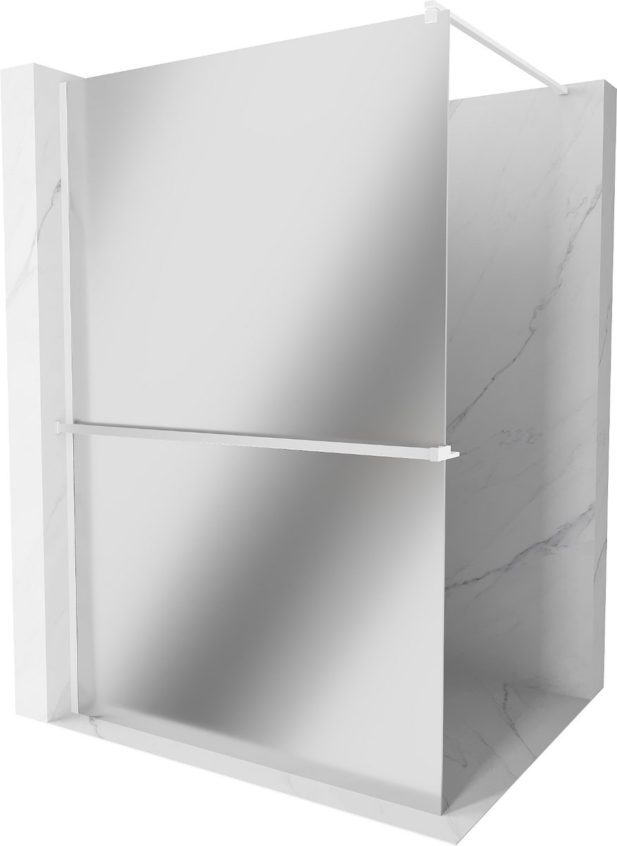 Mexen Kioto+ douchewand met plank Walk-in 120 x 200 , spiegel, wit - 800-120-121-20-50