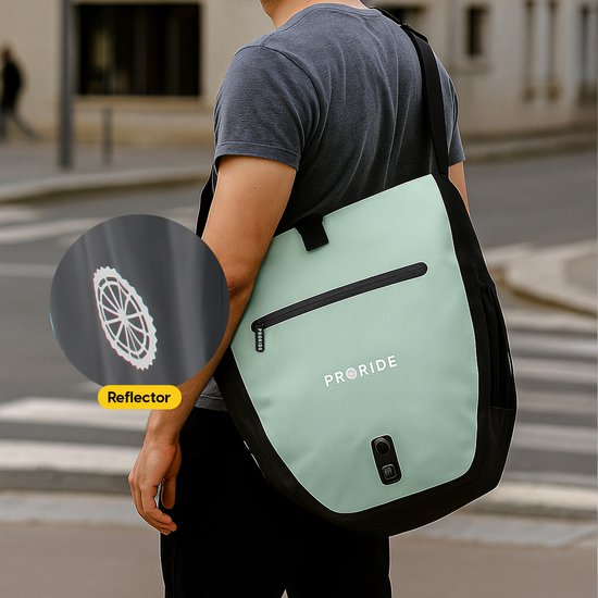 Enkele Fietstas Proride - 100% Waterdicht - 28 Liter - Pakaftas Elektrische Fietsen - Schoudertas - Inclusief Schouderband en Laptophoes - Bagagedrager - Reflector - Magnetische sluiting - Groen van FastRider — afbeelding 5