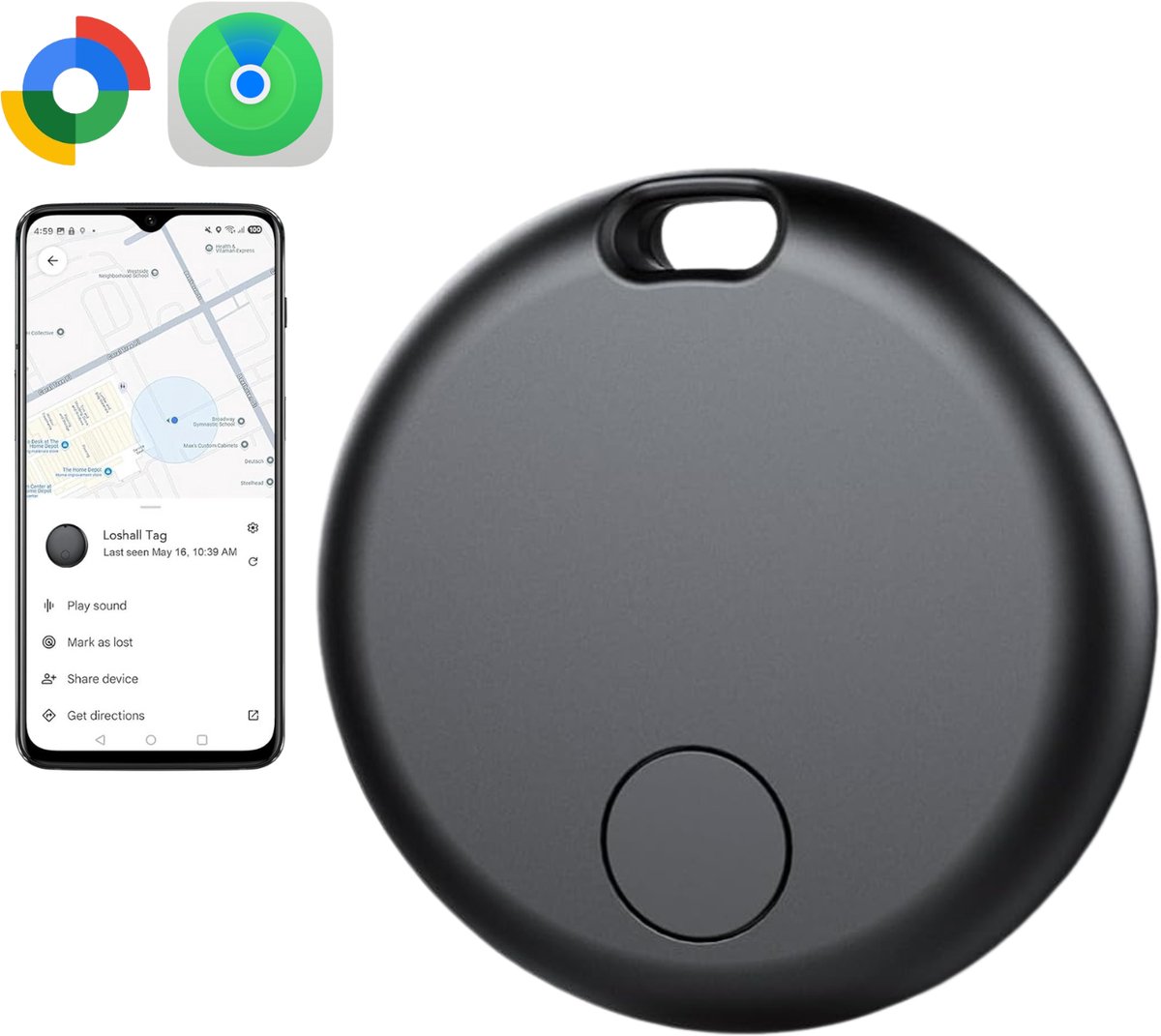 Blynk GPS Tracker – Geschikt voor Apple (Find My) en Android – Met geluid – Bluetooth Tracker – Sleutels, Fiets, Auto, Kat, Hond & Kind – Key Finder - Zwart