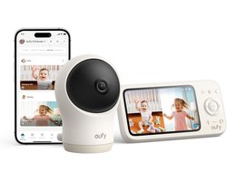 eufy Babyfoon C10 – 2K HD Camera – 4.5" Scherm – Pan & Tilt – Nachtzicht – Wi-Fi of Zonder Wi-Fi – 12 Uur Batterij – Beweging, Huilen & Geluid Detectie – Temperatuur Alarm – 2-weg Praten – VOX