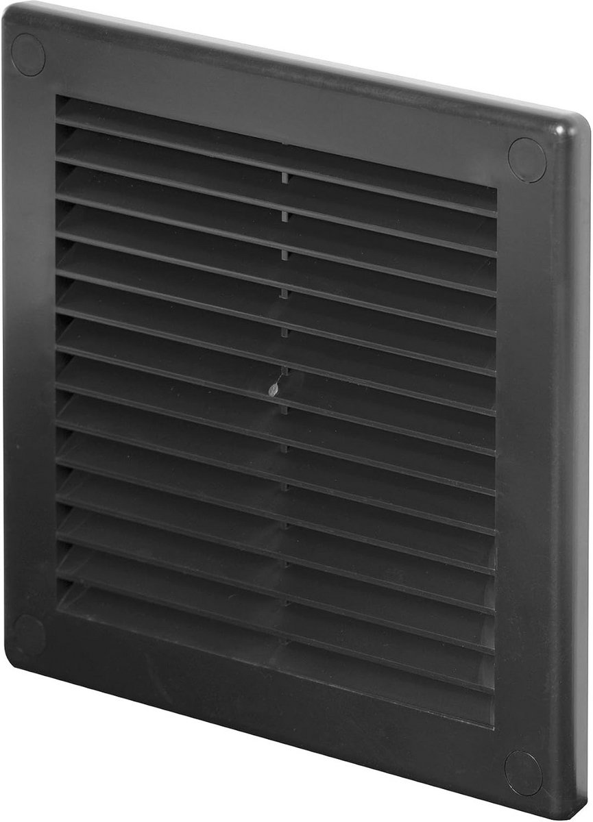 Kunststof Afdekking Ventilatie Rooster 150x150 mm Zwart met Muggennet