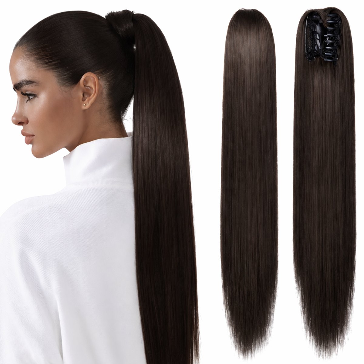 Ponytail Extensions Donker Bruin - Clip In Hairextensions - Brazilian Paardenstaart Extension - Haarverlenging - Haarstuk - 60 cm