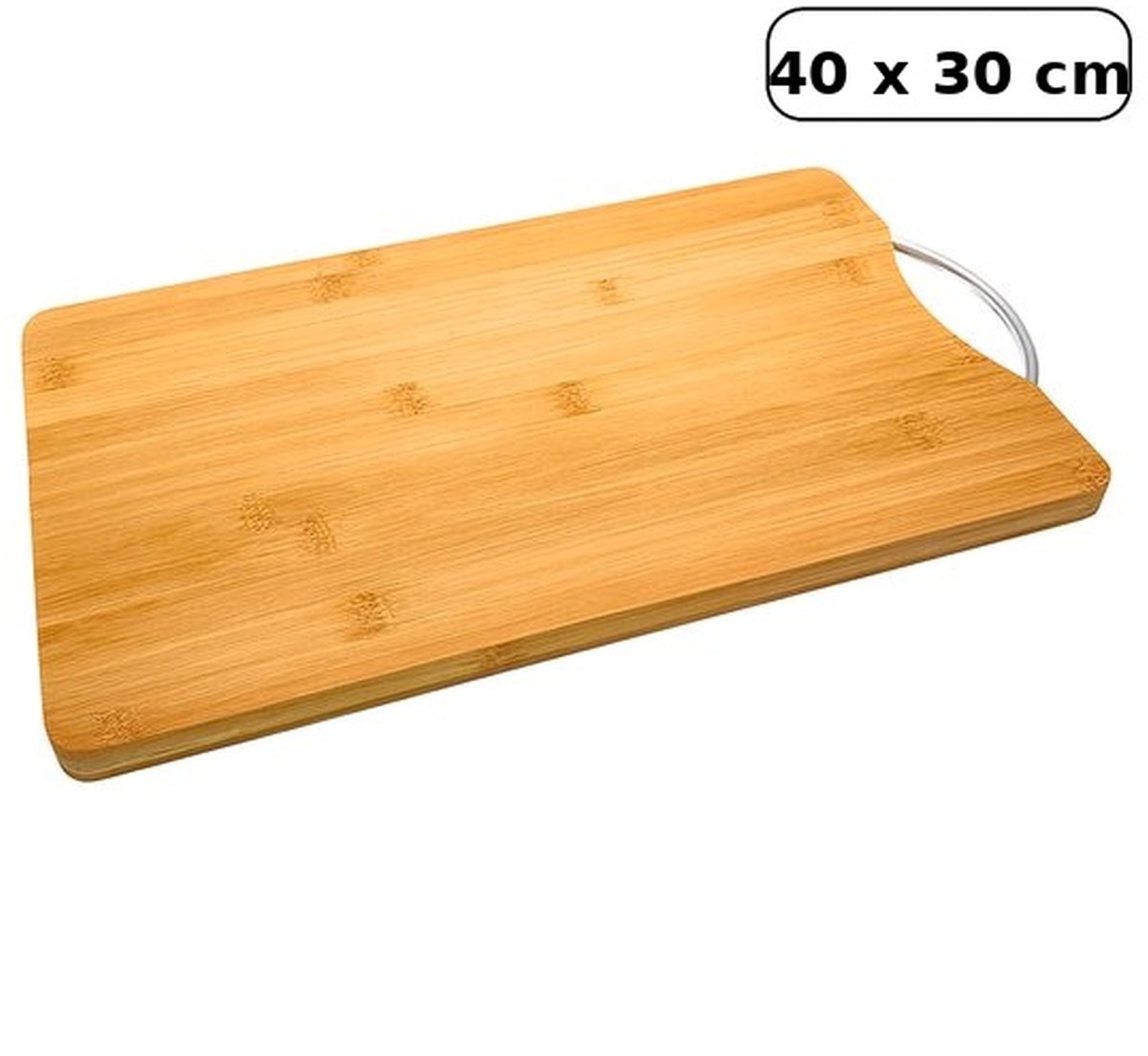 Bamboe snijplank 40x30x2 cm - extra dik hakblok - dubbelzijdig - RVS handvat - anti-slip - antibacterieel - messenvriendelijk - voor vlees groente brood kaas