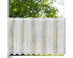 Transparante Vitrage met Tulpenborduur | Landhuis Stijl Bisto Raamdecoratie 45x115 cm