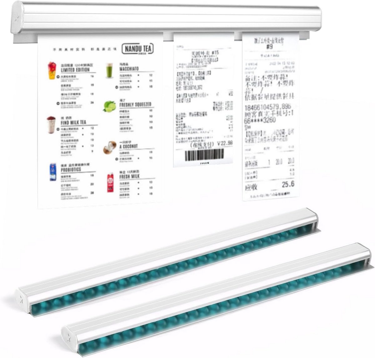 2x 40 cm Bonhouder Horeca - Zelfklevende Bestelhouder Aluminium voor Keuken en Kantoor