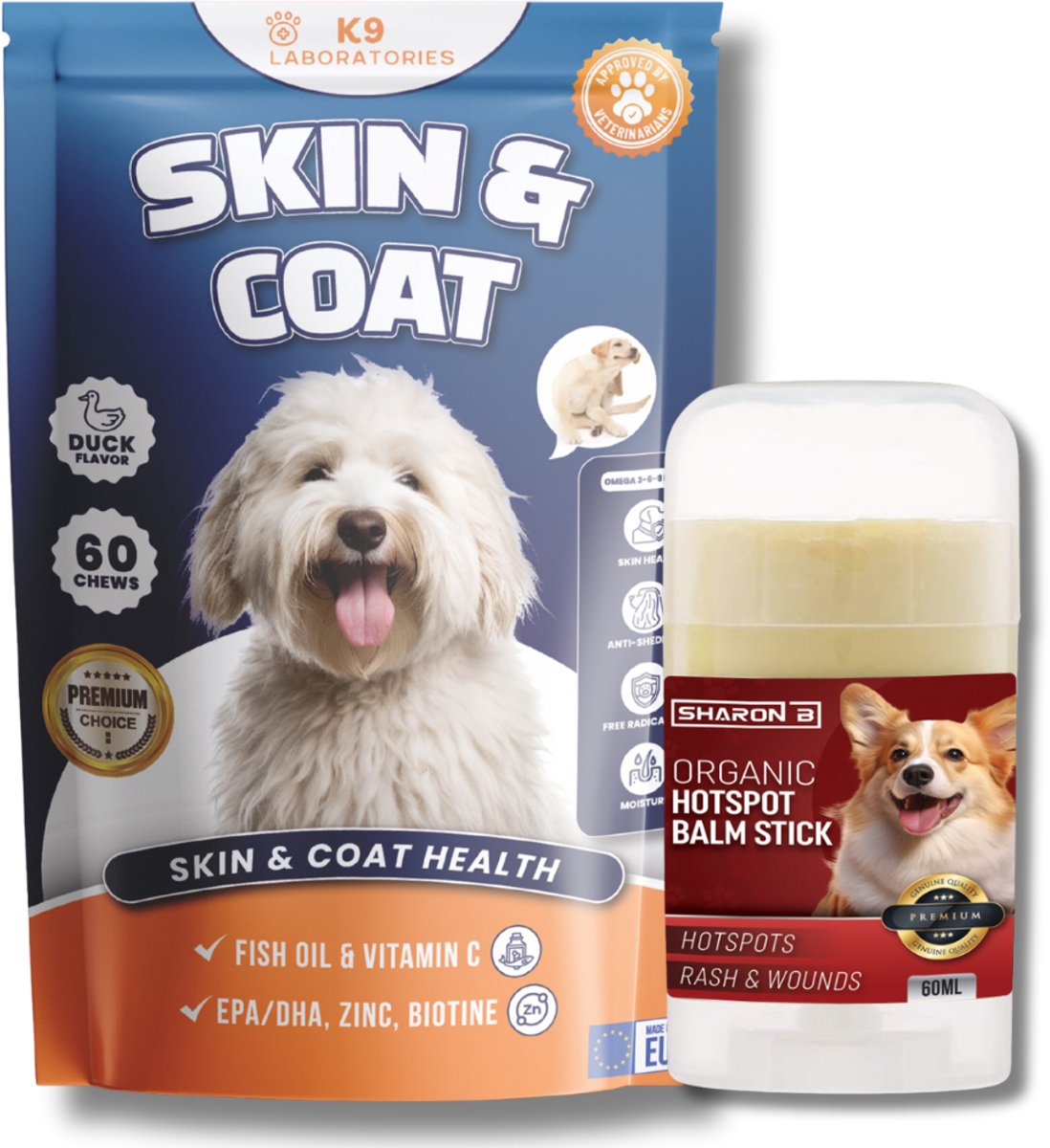 Anti-allergie pakket voor honden - Tegen jeuk, krabben en wondjes - Set van 2 - Vachtverzorging hond - Hotspot bestrijding - Antijeuk hond