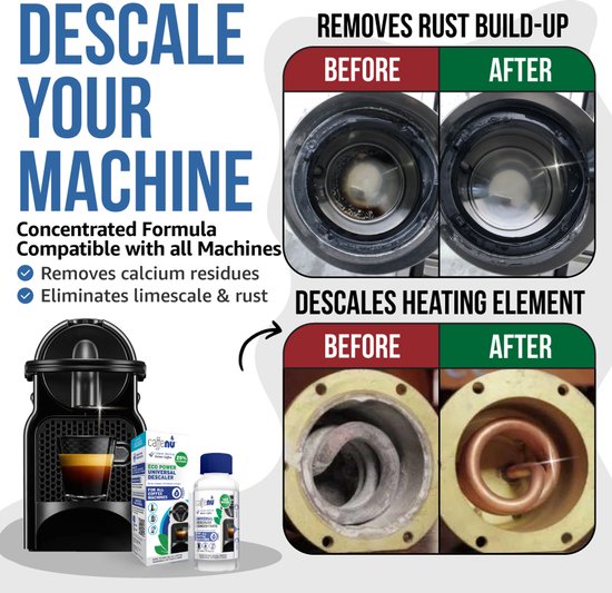 Caffenu Universele Vloeibare Ontkalker Koffiemachine 200 ml - Geschikt voor o.a. Nespresso, Senseo, Dolce Gusto, Philips, De’Longhi en Siemens - 2 Doseringen - Goed voor 8 Maanden