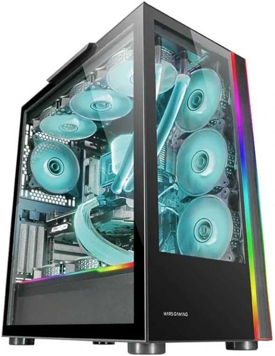 XXL Gaming PC Behuizing Zwart met Dubbel Gehard Glas en Dual ARGB Verlichting | E-ATX Ondersteuning