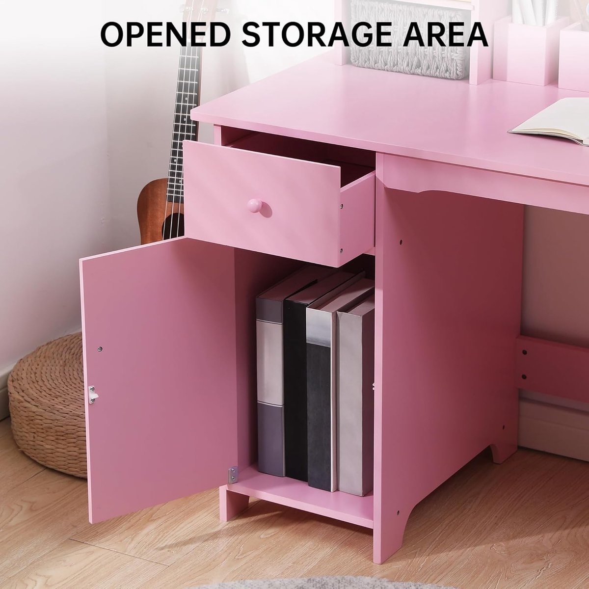 Kinderbureau Houten Set met Stoel, Etagère en Opbergruimte thumbnail 5