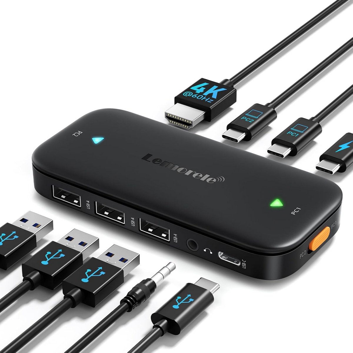 USB C KVM Switch HDMI 4K 60Hz, 2 PC's 1 Beeldscherm, 2 Beeldschermen, USB C en Ethernet Connectiviteit