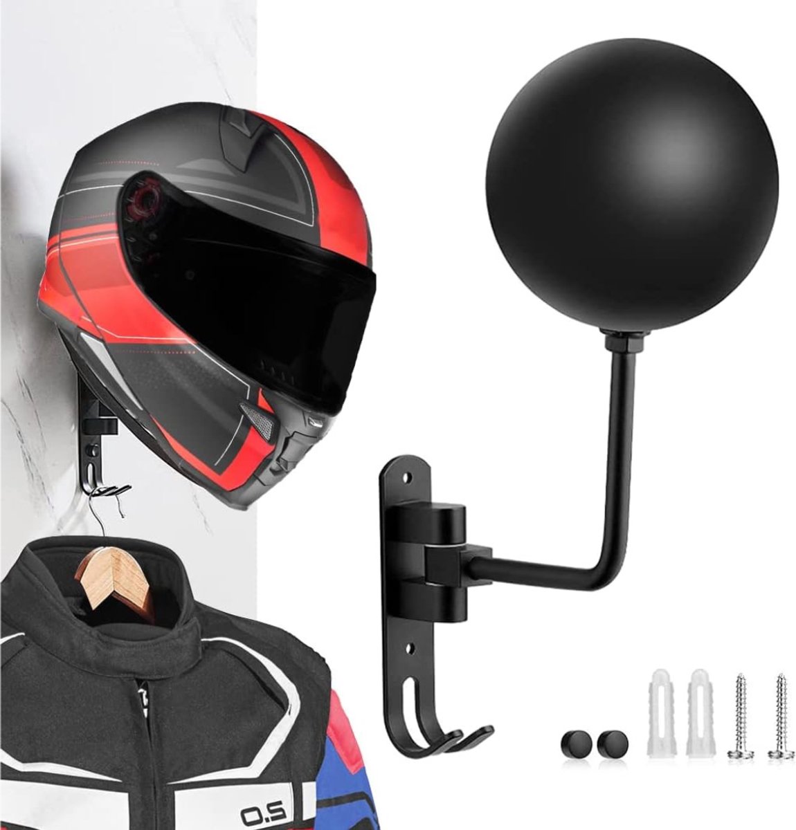 Aurixi® Helmhouder - Helm Houder - Helm Kapstok - Helm Standaard - Motorhelm Steun – Wandsteun Ophangsysteem – Draaibare Houder - Zwart - 17cm x 13 cm x 13 cm