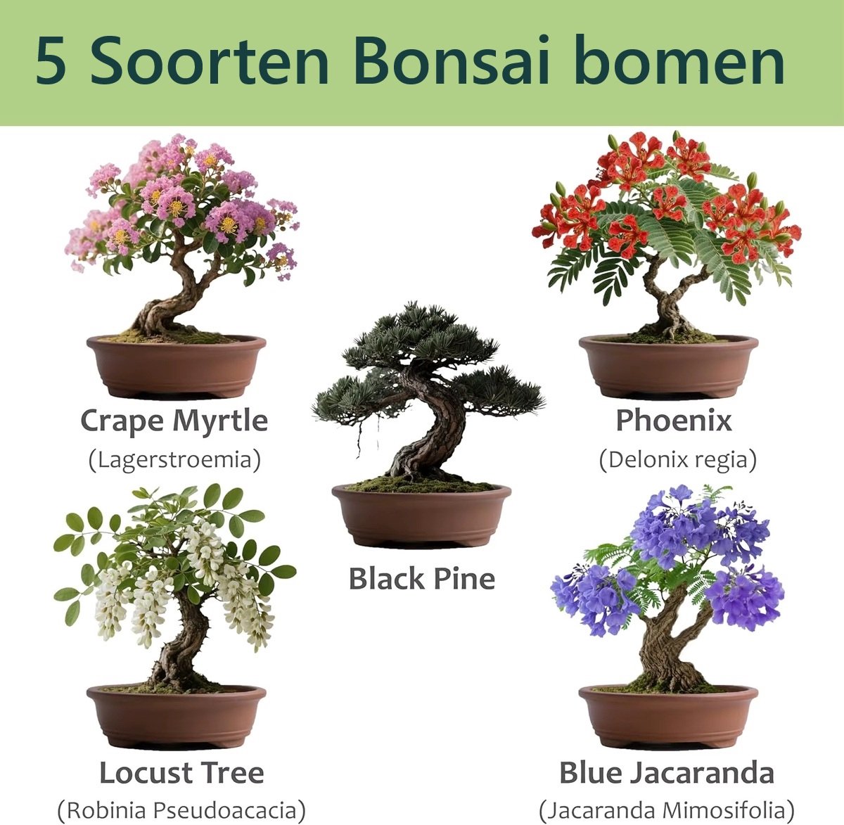 Luxe Bonsai Starters Kit – 5 Soorten Bonsai Zaden – 25-delige Kweekset met Tuinset – Inclusief Nederlandse Instructies – Bonsai Binnen Kweken – Perfect Cadeau — cadeau in Hobby - foto 2