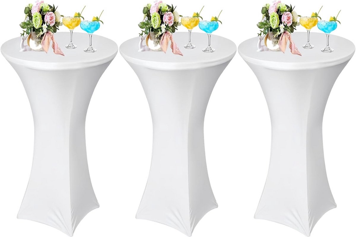3 Stuks Cocktail Tafelhoezen Wit voor Staantafels 80x110cm