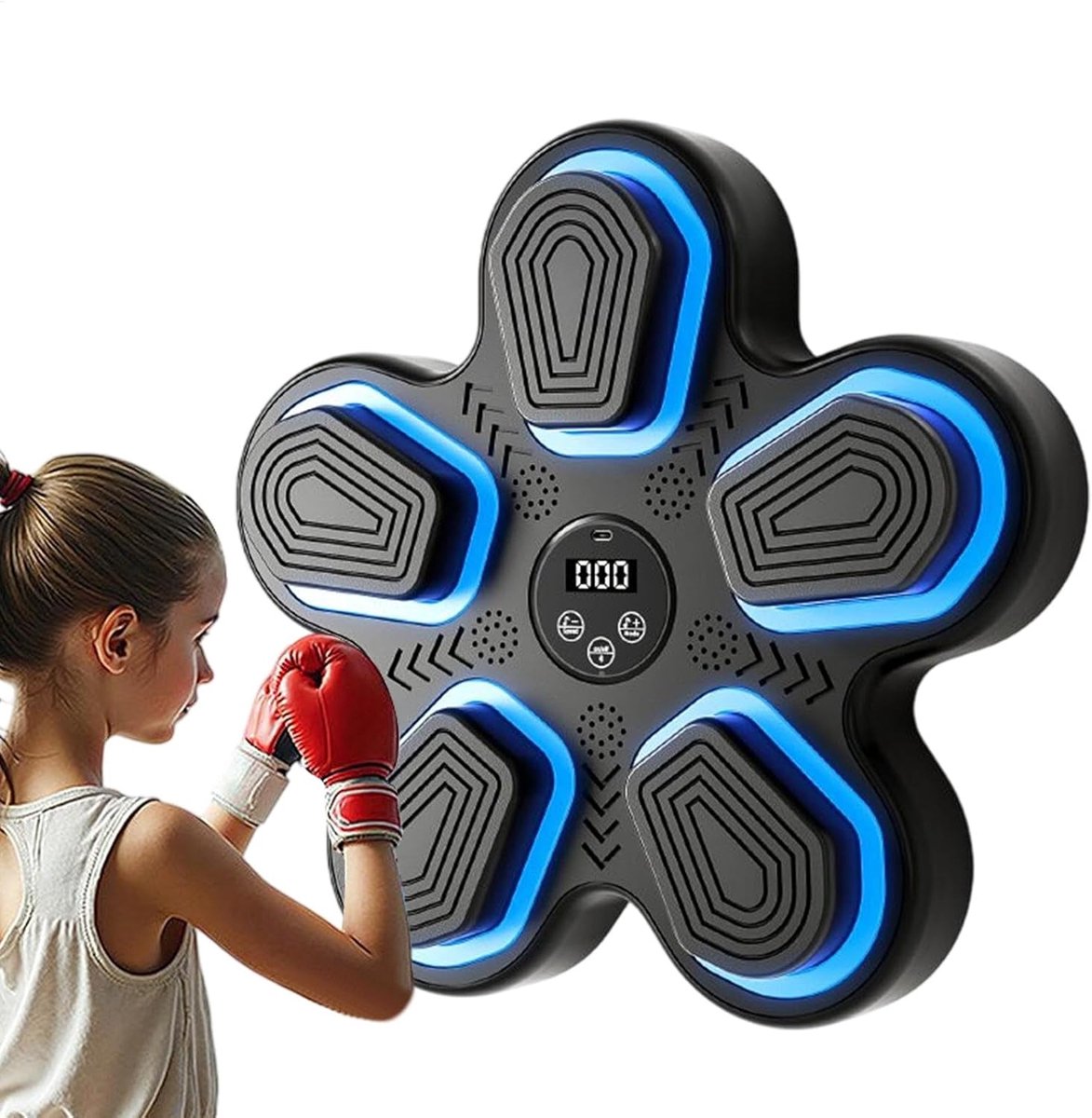 Slimme Bokstrainer - Muziek Punch Machine - Thuis Workout - Interactieve Muziek Gids - 40x40x10 cm - Zwart