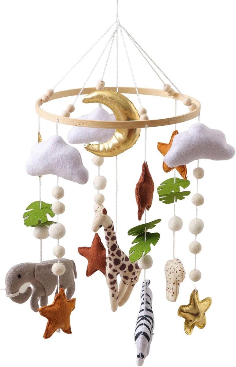 Baby Wieg Mobiel - Babykamer Decoratie - Sensorische Ontwikkeling - Interactief Geluidsontwerp - 45x23x23cm - Gedempte Kleuren