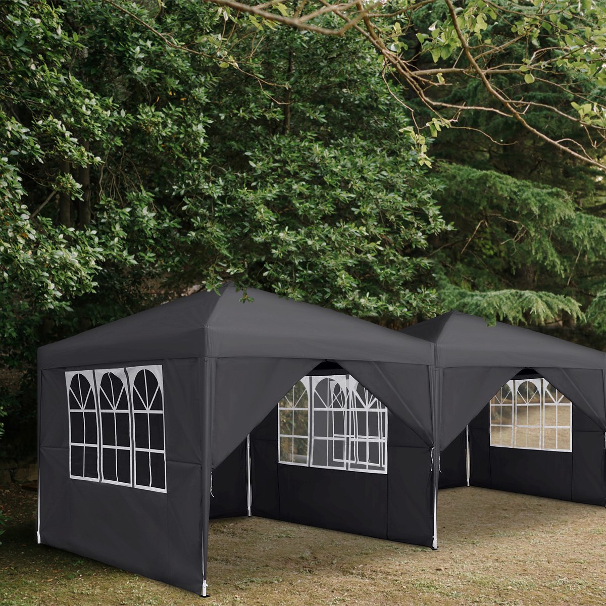 ACXIN Partytent 2,5x2,5 m Inklapbaar Paviljoen Waterdicht Tuinpaviljoen met 4 Zijwanden en Ramen Stalen Frame Polyester UV-bescherming, Antraciet