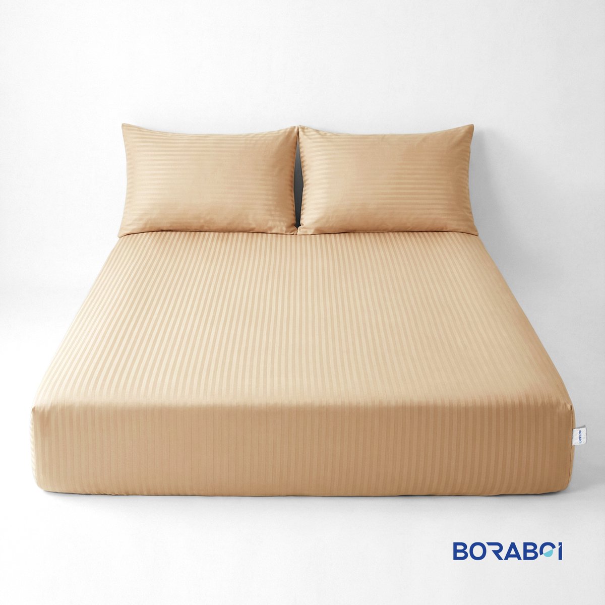 Boraboi® Luxe 3-delige Hoes Laken Set Katoen ,Satijnlook,Gestreept,Beige 120 x 200 cm