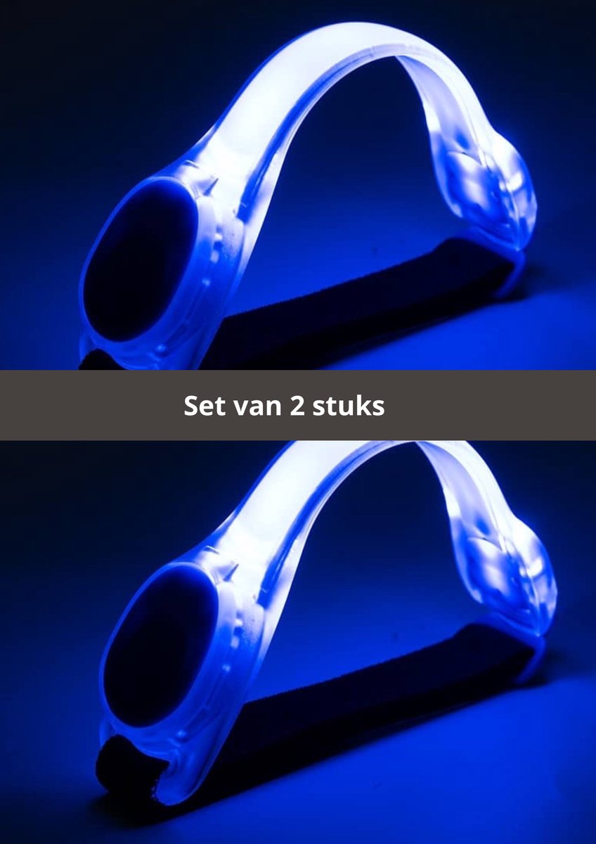 V&P Products® Hardloop armband - Reflecterende LED Sportarmband - 2 stuks - Joggen veiligheidslicht - Hardloop verlichting - Hardloop lampjes - 2 standen knipperend of volledig in de kleur Blauw