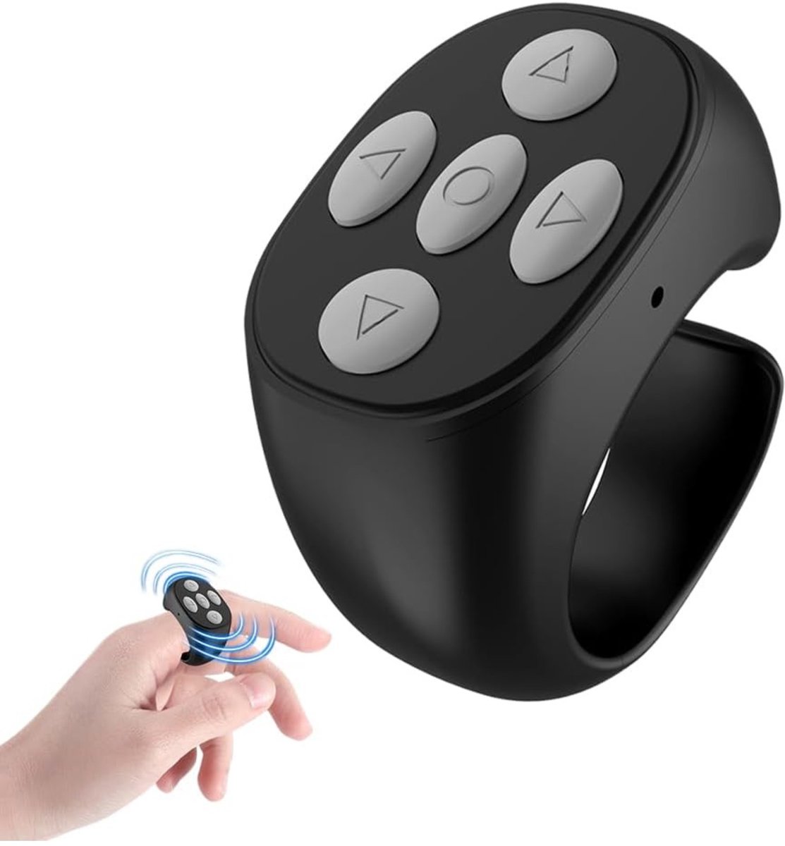 Vizio - Bluetooth Ring - TikTok Ring Afstandsbediening – Bluetooth 5.3 Multimedia Controller – Draadloos Scrollen en Swiping – Voor iOS en Android – Selfie Remote en Page Turner – Zwart - TAPCONTROL