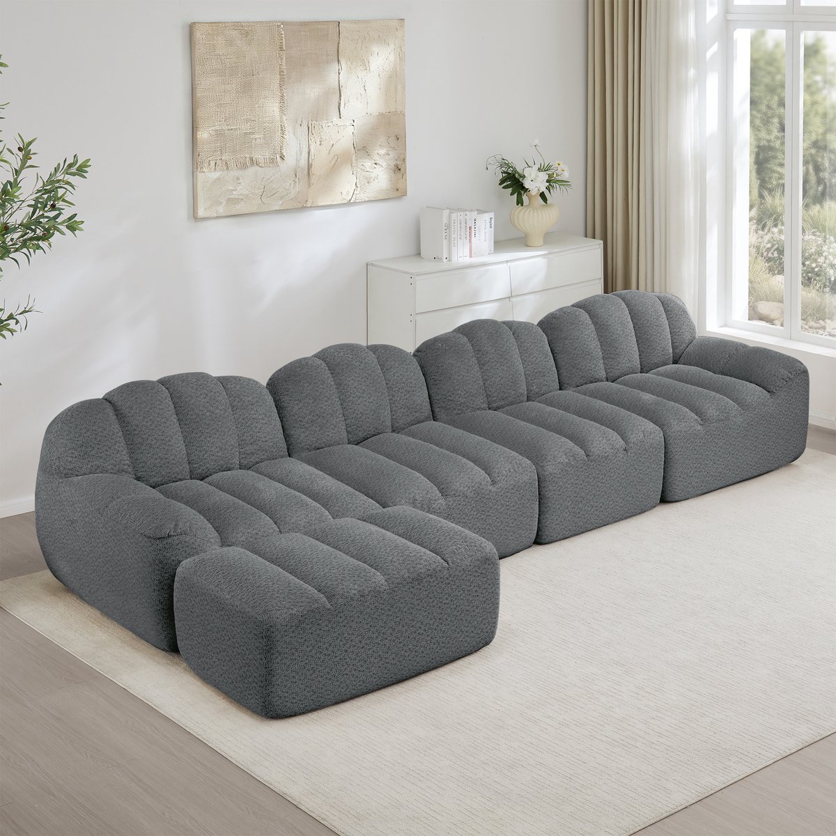 OKWISH Hoekbank 4-Zits - Modulair Met Ottoman En Diepe Zitting - Voor Woonkamer En Apparte