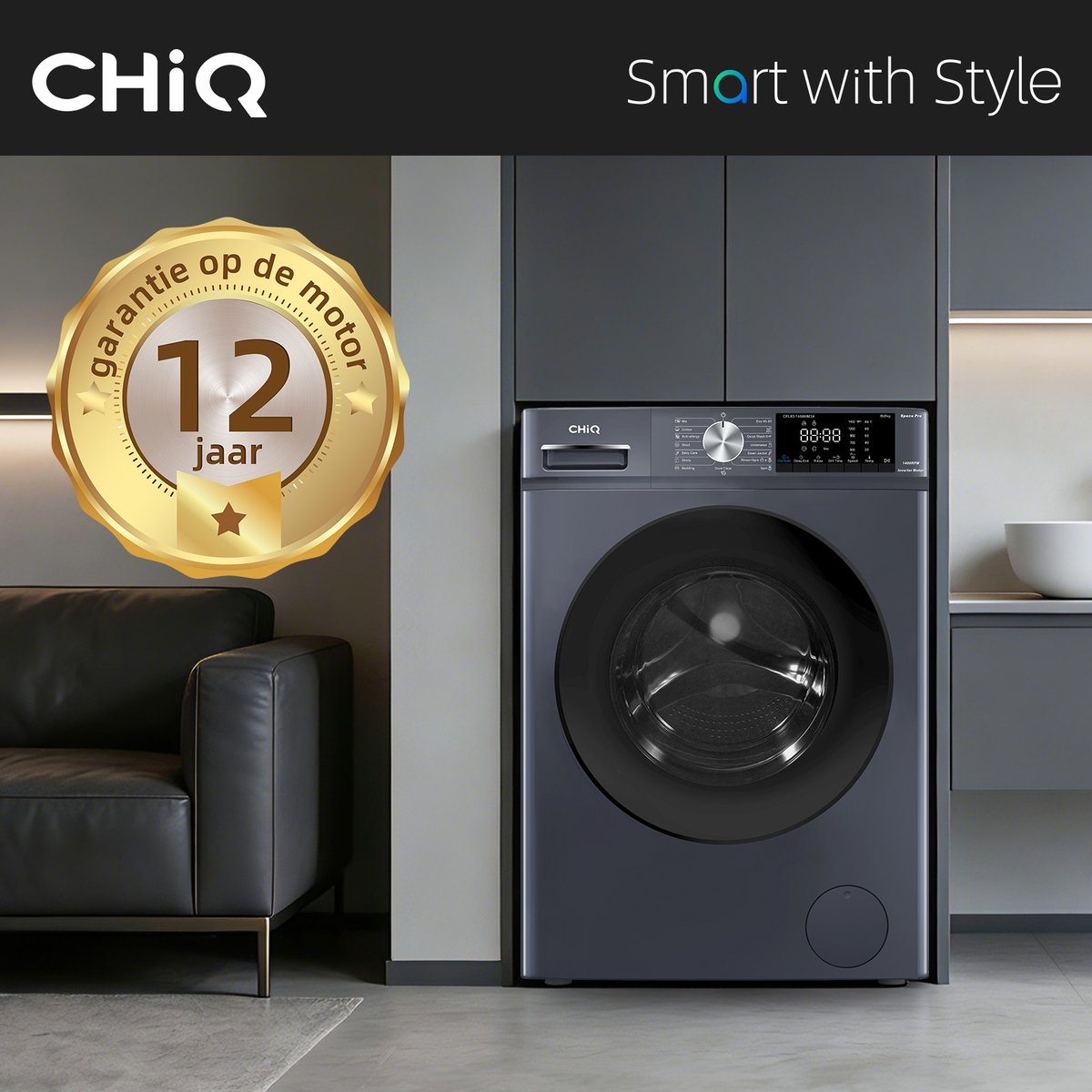 CHiQ CFL80-14586IM3XA - Wasmachine - 8 KG - Space Pro - A-15% - 16 programma's - AI Smart - Stoomwassen & Quick Wash - 12 jaar garantie op motor — afbeelding 3
