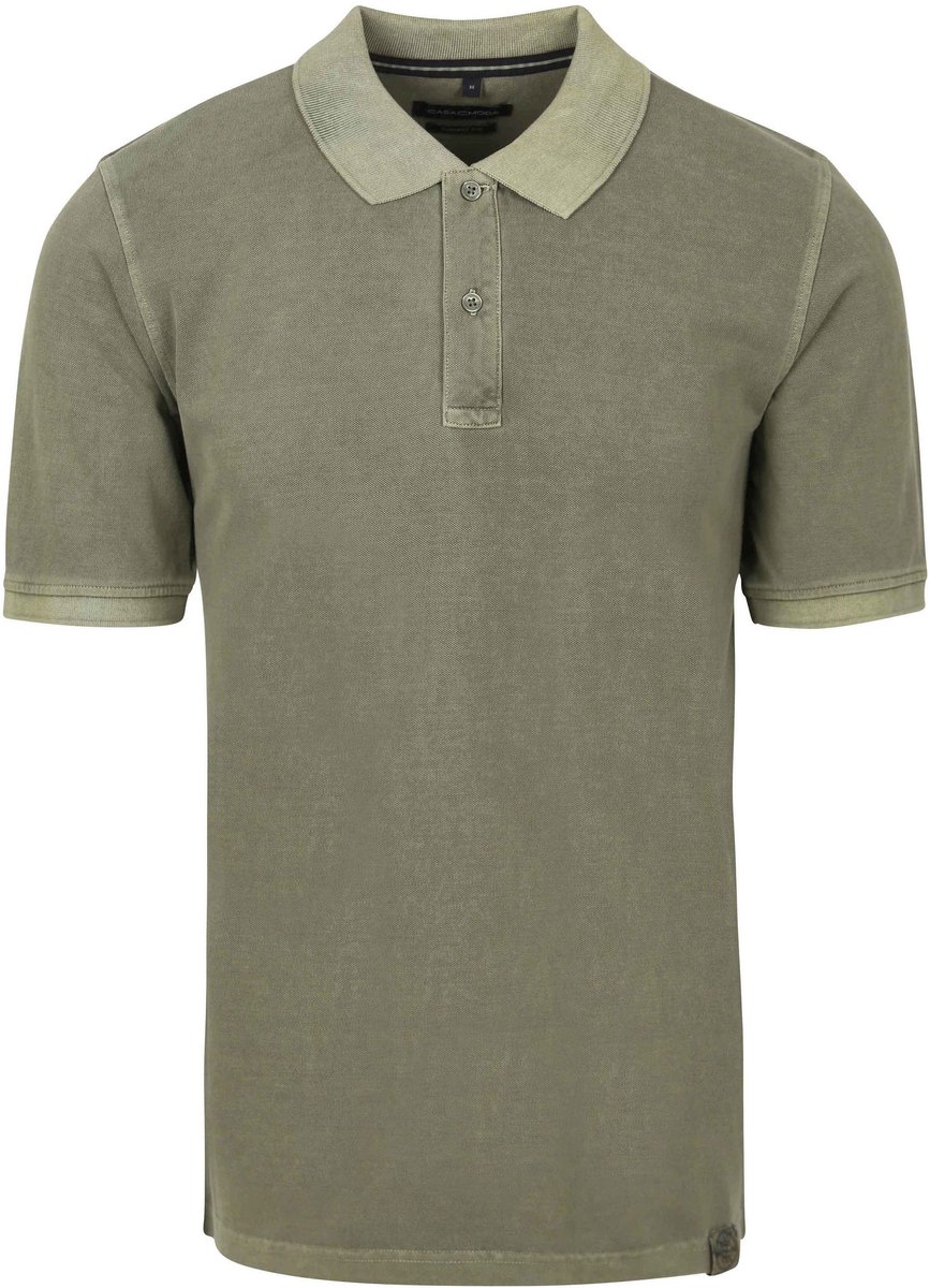 CASAMODA Polo Piqué Garment Dye Olijfgroen - Maat L - Heren