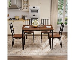 BLACKCOLORS Eetkamerset, bartafel met 4 eetkamerstoelen, keukentafel met stoelen, industriële ontbijttafel voor de keuken, de woonkamer, de feestzaal, van notenhout, 110 cm x 60 cm x 76,5 cm