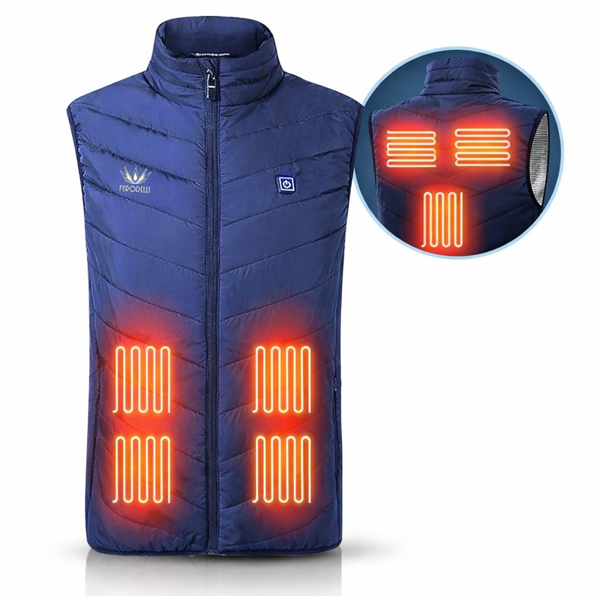 Ferodelli Verwarmde Bodywarmer - Elektrische Bodywarmer - Heated Vest - Jas - Kleding - Oplaadbaar - Unisex - Blauw Maat L