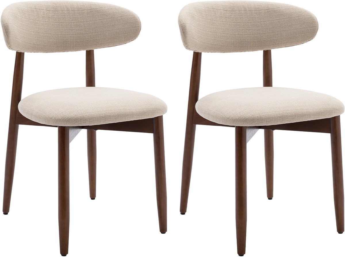 COLAMY Moderne eetkamerstoelen set van 2 – Stof bekleed met houten frame – Comfortabele keukenstoelen – Beige