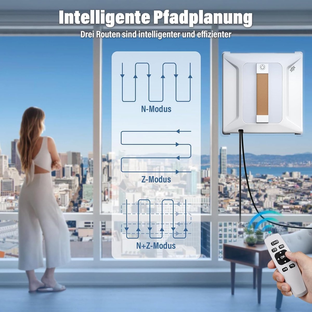 Robot Raamwasser - Elektrisch - Met Afstandsbediening - Met app besturing - Elektrische Ramenwasser 2800 Pa zuigkracht - Wit thumbnail 4