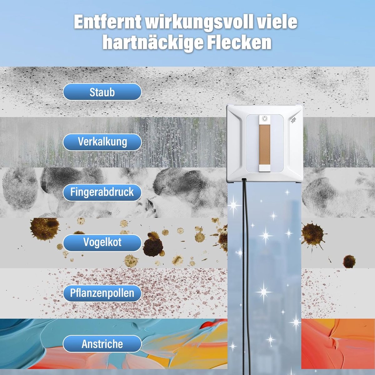 Robot Raamwasser - Elektrisch - Met Afstandsbediening - Met app besturing - Elektrische Ramenwasser 2800 Pa zuigkracht - Wit thumbnail 6