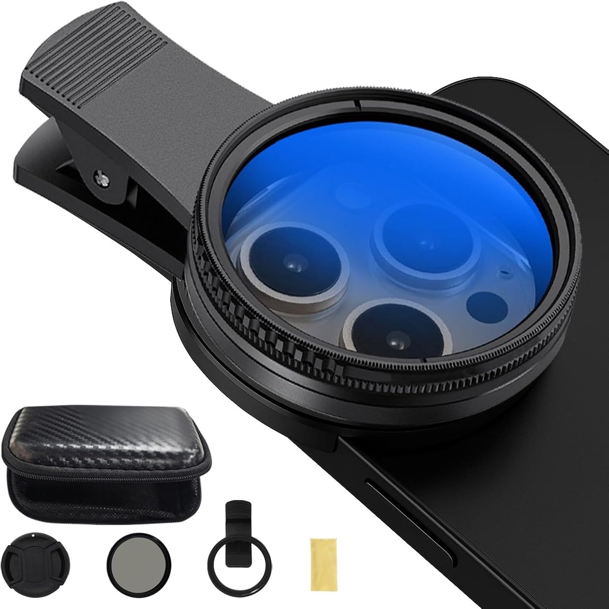 52 mm gepolariseerde ronde telefoonlens met clip- Compatibel met de meeste smartphones -Verbetert de beeldkwaliteit,vermindert reflecties en versterkt de kleuren -Ideaal voor landschaps, portret-en buitenfotografie - 52 mm - Inclusief opbergtas
