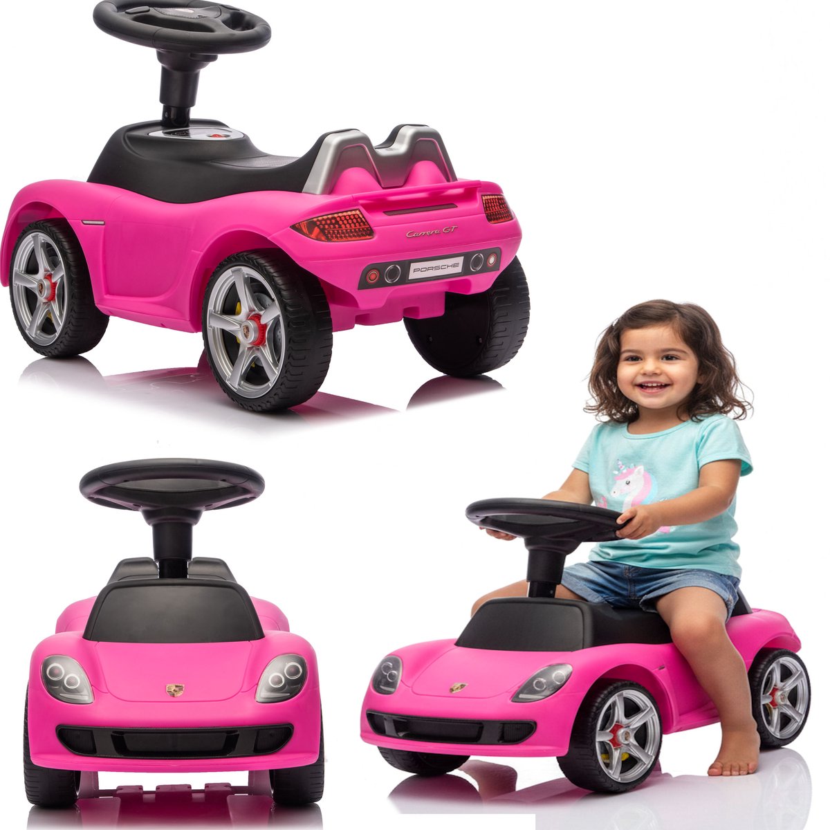 COIL Kinder loopauto Porsche Carrera GT – met muziek – loopfiets / ride-on – 18 maanden – 5 jaar – max. 20 kg - Roze