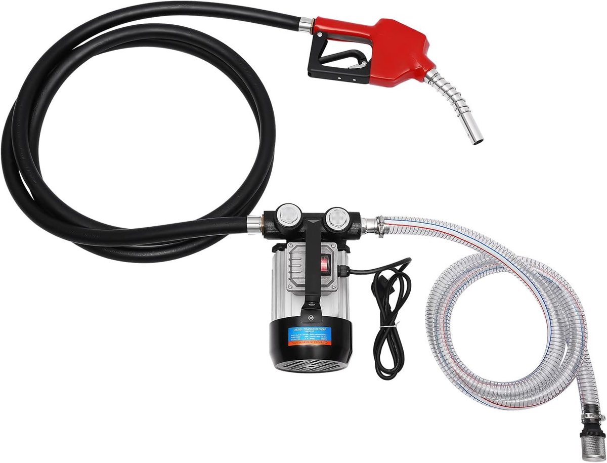 Elektrische Pompset - Brandstofpomp Transferpomp - Diesel Overpompen - Zelfaanzuigend met Tappistool - 230V 550W - Zwart Zilver
