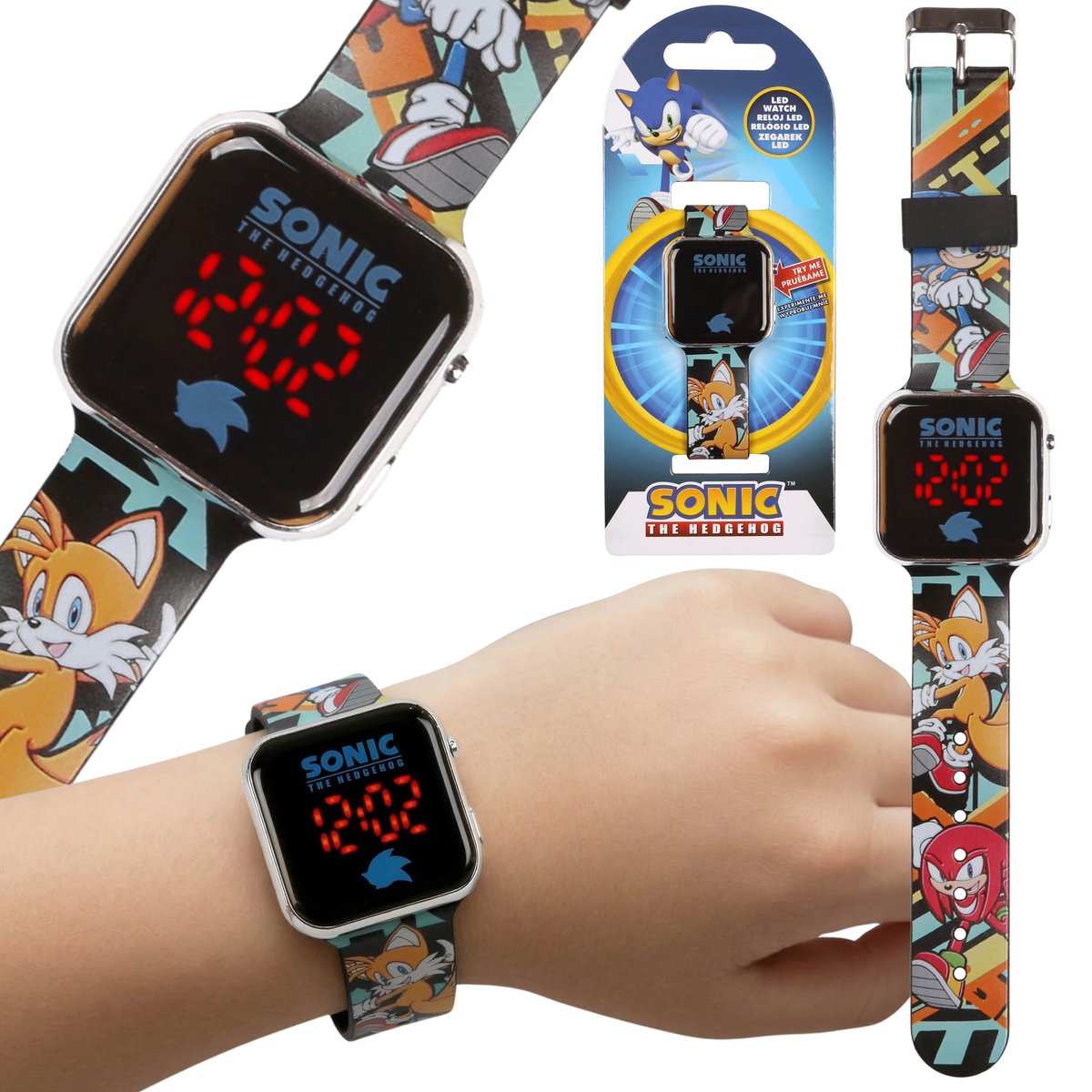 SONIC Zwart digitaal horloge, LED-polshorloge voor jongens, met datum en tijd