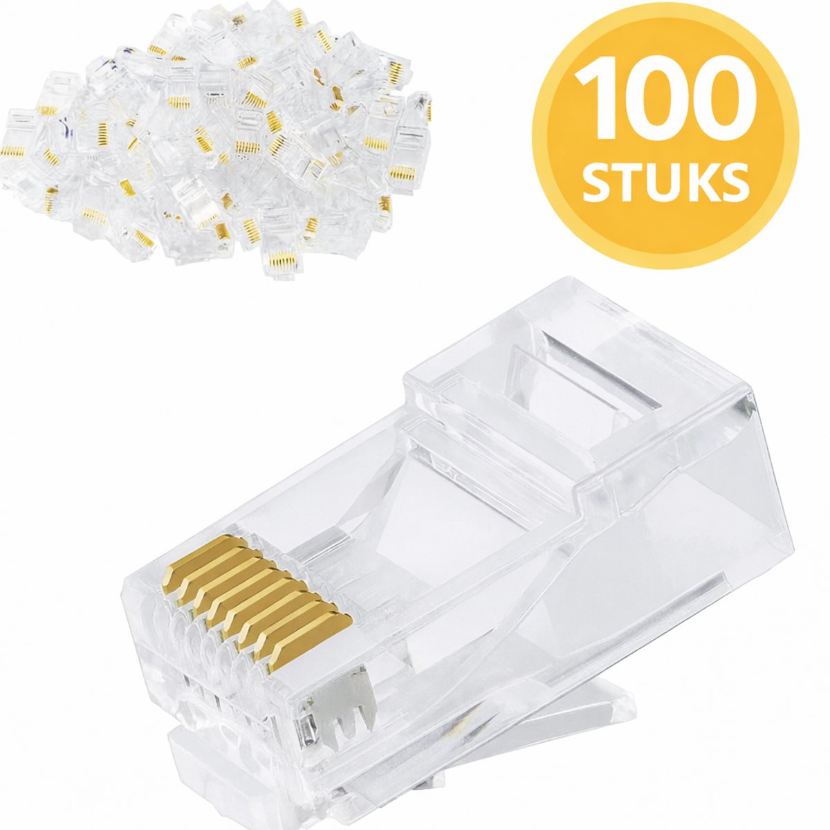 ZELFIX® RJ45 Cat6a Connector - Ethernet Kabel Plug voor Cat6a / Cat6 / Cat5e - Krimpconnector - 8p8c - P1 Splitter - 100 Stuks