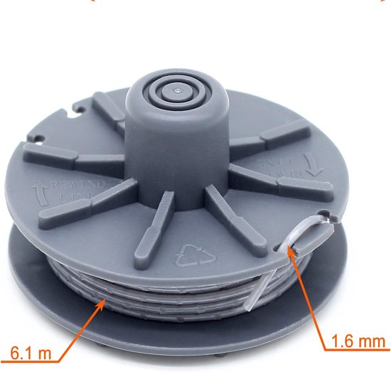 6 stuks reservedraadspoel 5307-20 voor Gardena turbotrimmer; reserveonderdeel voor grastrimmer 9805, 9806, 9807, 9808, 9809, 9827, 8846, 8847, 8848, 9870, 9872, 9874 - Ø 1 ,6mm, 6,1 m Lengte van Merkloos	 — afbeelding 4