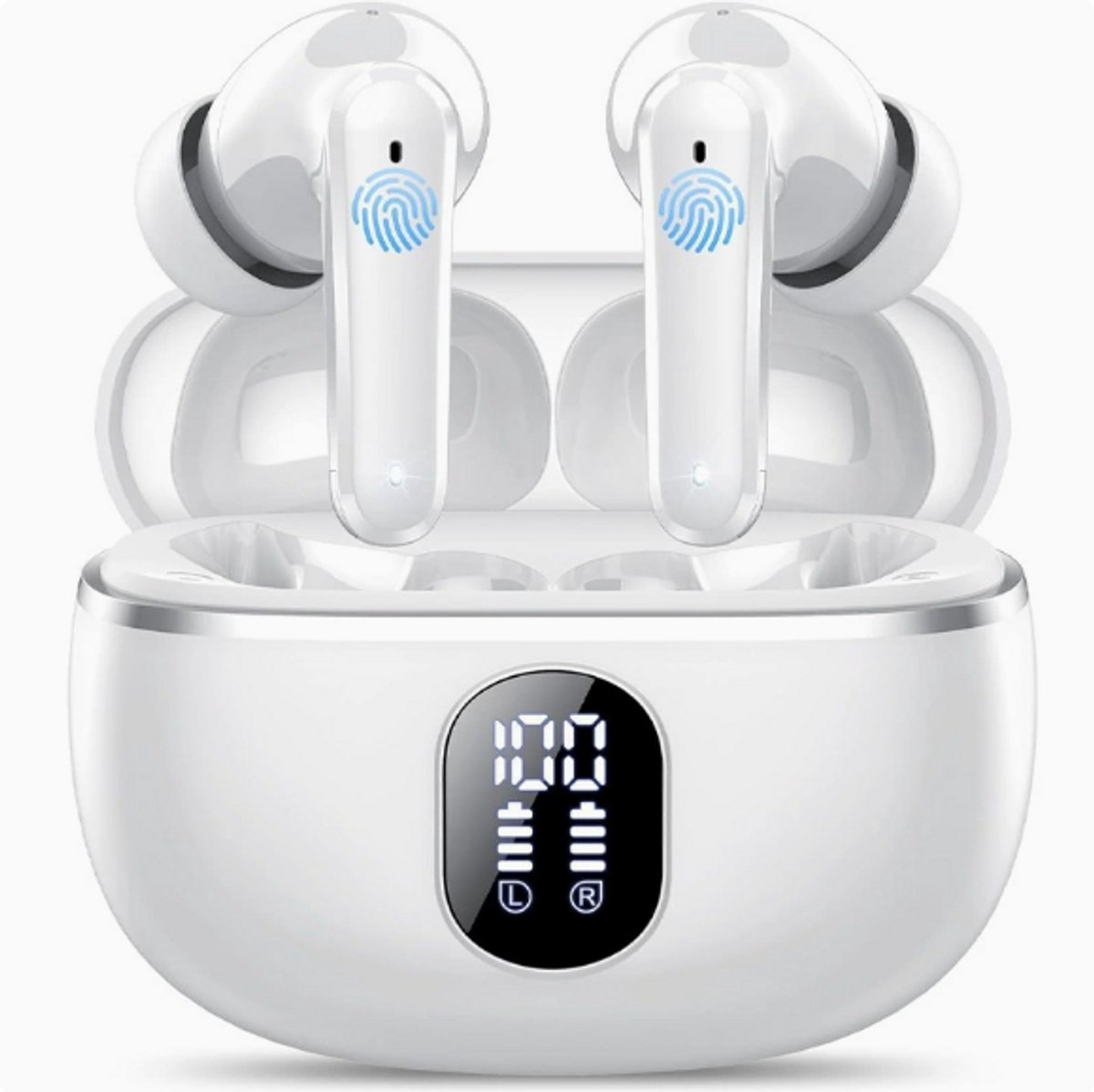 Draadloze Oordopjes met ANC+ENC – Bluetooth 5.3 Oortjes – 40 Uur Batterij – Noise Cancelling – In-Ear Earbuds – Wit – Universeel