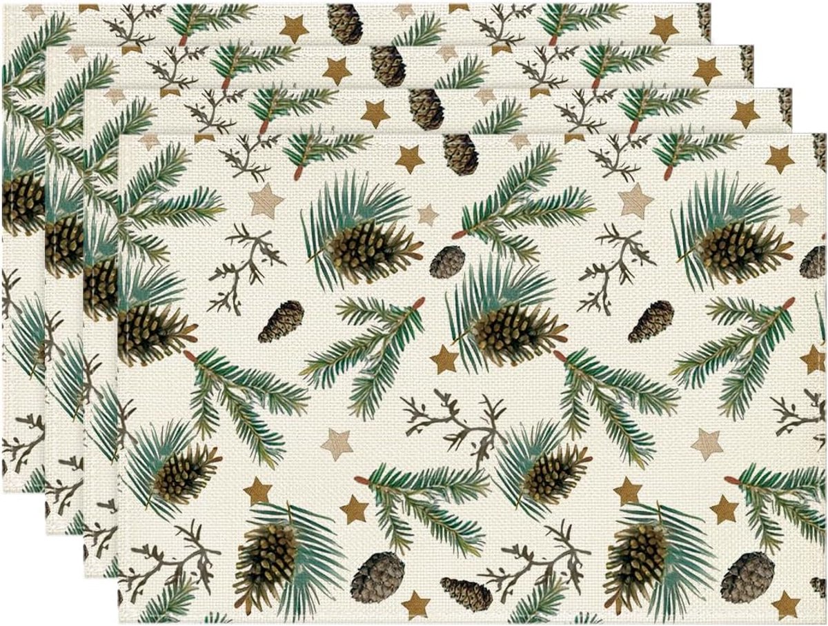Set Placemats - Tafeldecoratie - Feestelijk Diner - Wasbaar Polyester - 30 x 45 cm - Beige