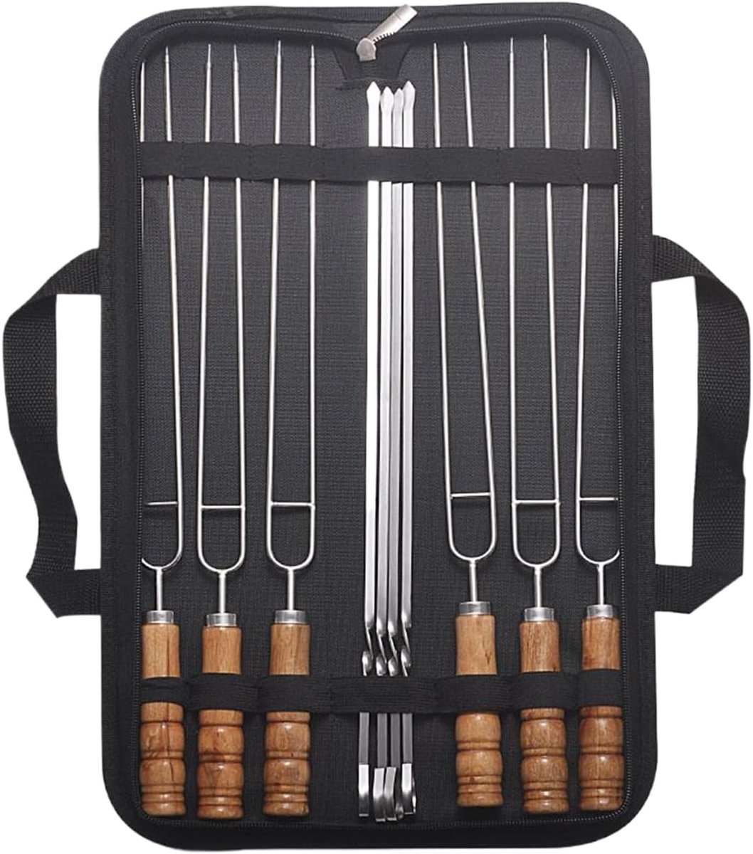 Grill Spiesen - Barbecue Stokjes - Buiten Koken - Platte Roestvrij Staal - 10 Stuks