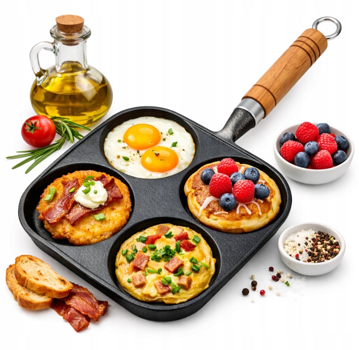 KRISBERG Gietijzeren Eierpan 4-vaks – Pancake Pan – Inductie, Gas, Keramisch