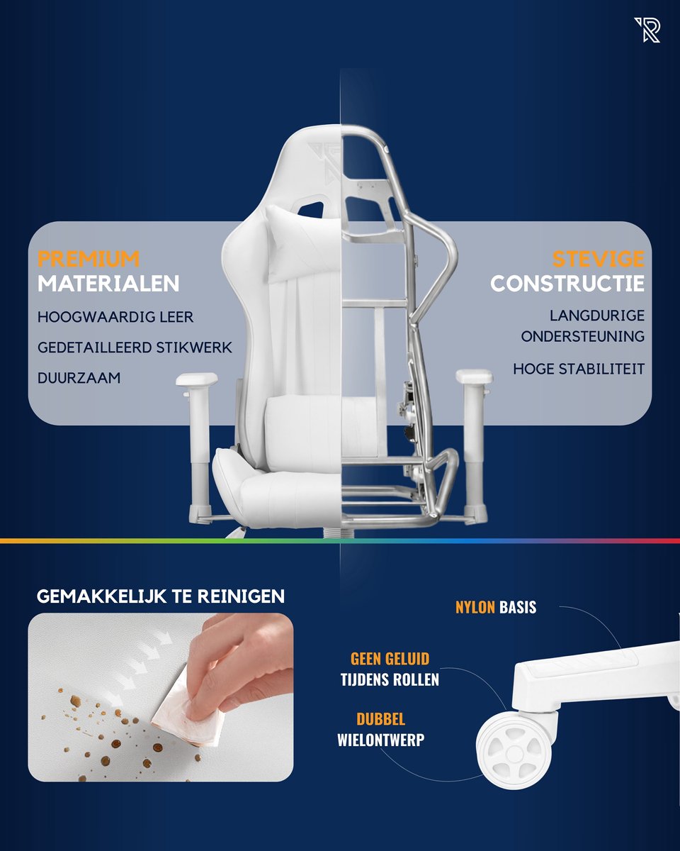 Ranqer Felix Gaming Chair Ergonomisch Wit Verstelbaar - afbeelding 2