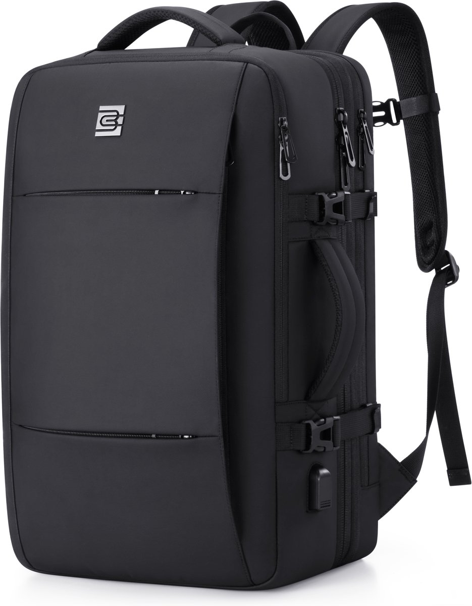 Eleganci® Travel Rugzak – Uitbreidbaar – Laptop Rugtas 17 inch – Handbagage – USB Poort – Waterafstotend – Zwart