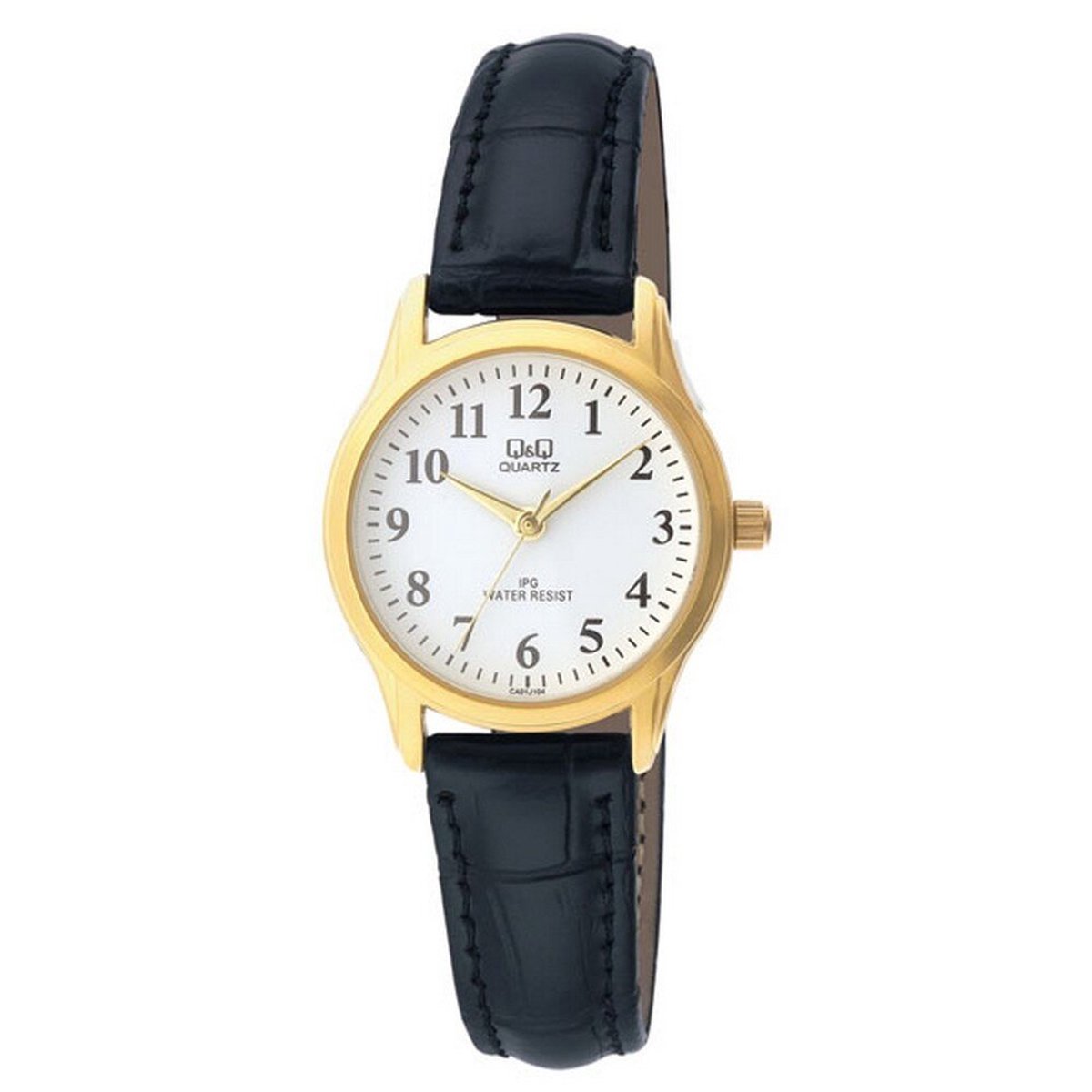 QQ C169J104Y - Horloge - Analoog - Vrouwen - Dames - Leren band - Rond - Staal - Zwart - Goudkleurig - Wit